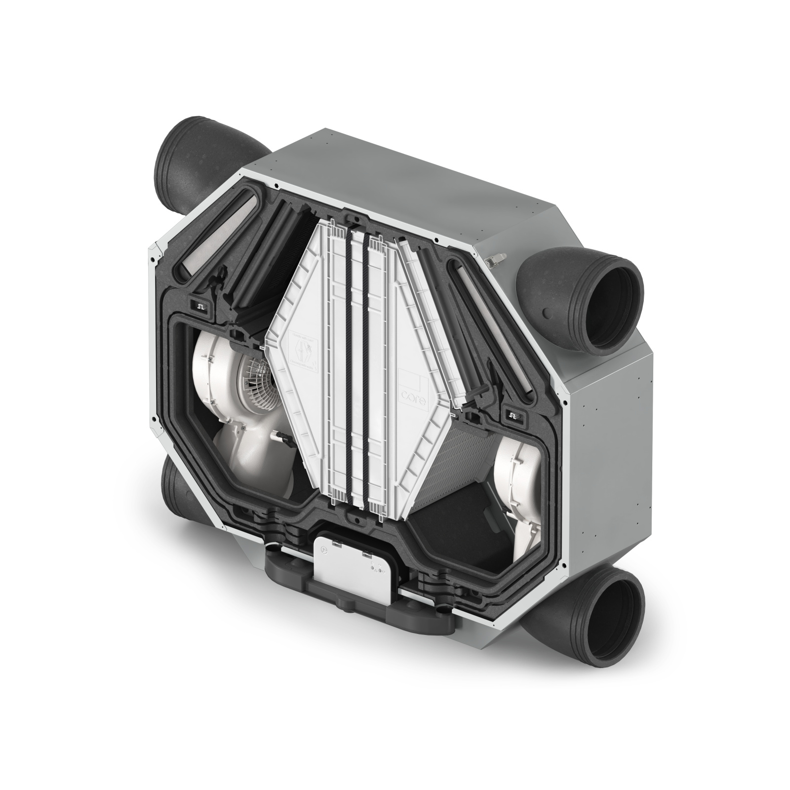 Cut-Out Zehnder ComfoAir Flex 250 Comfortable indoor ventilation Angled view