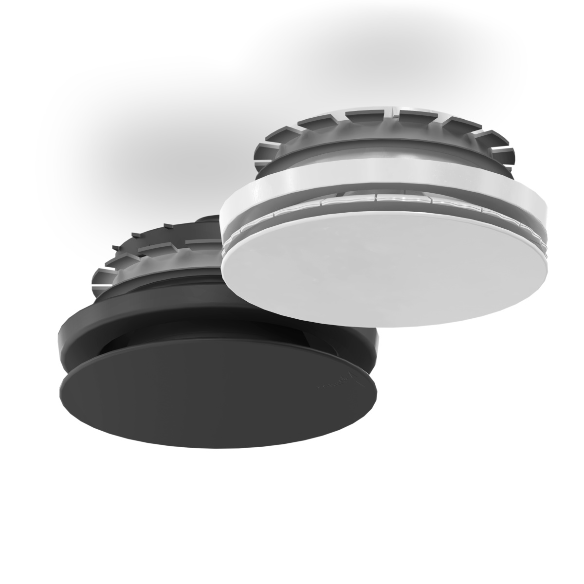 Zehnder_CSY_ComoValve_Luna_S_E_Traffic-White_Black_Shadow Cut-Out Zehnder ComfoValve Luna E125 Comfortable indoor ventilation Angled view