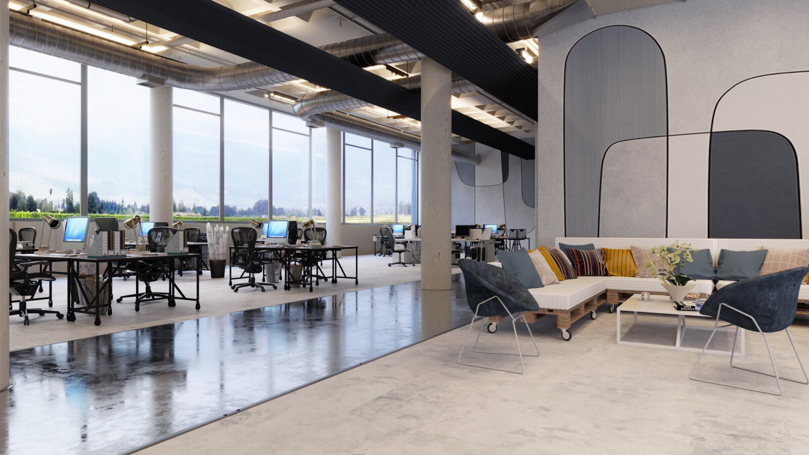 Zehnder_RHC_ZFP_Urban_2 Large open-plan office, Modern, RHC, Urban