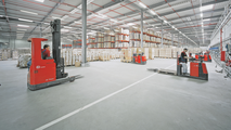 KiK, textile and non-food supplier, Germany, logistics center, forklift, employees, people, high bay warehouse, reference, Press connection, welded connection